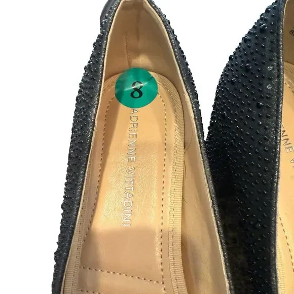 Adrienne Vittadini Shoes Womens 8M Fiona Slip On Pump Black Faux Leather Studded - Picture 5 of 7